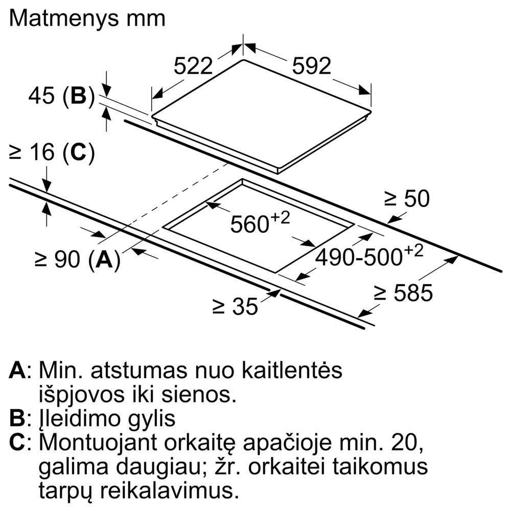 Bosch Elektrinė kaitlentė be rėmo, 60 cm