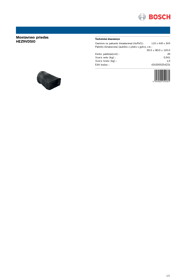 Bosch HEZ9VDSI0 Adapterio kanalas, ⌀ 150 mm, apvalus plokščias