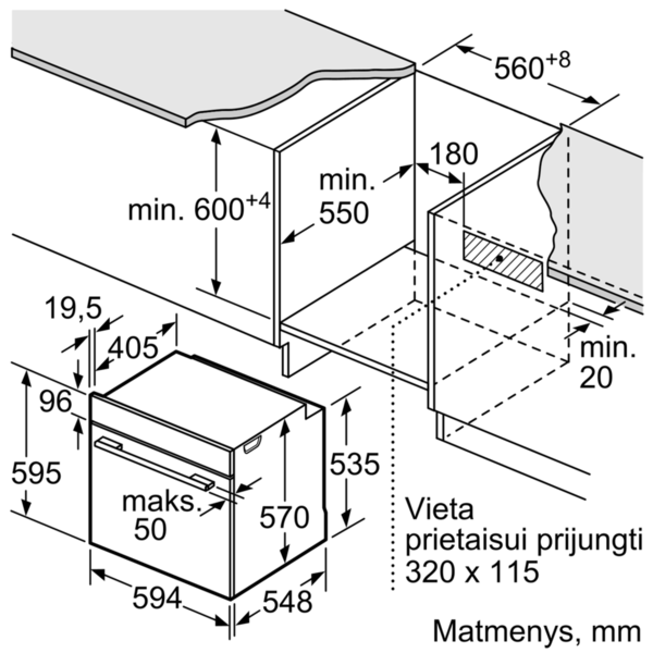 Bosch HBA530BB0S Serija 2, Įmontuojamoji orkaitė, 60 x 60 cm, Juodas