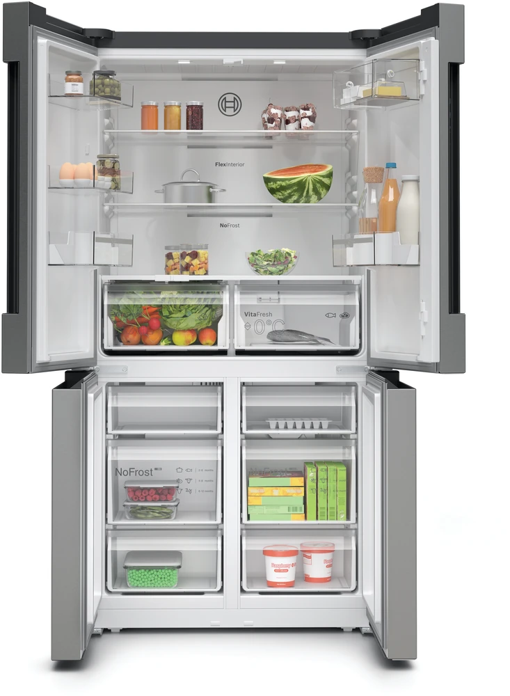 Bosch Serie 4 KFN96VPEA side-by-side šaldytuvas Freestanding 605 L E Nerūdijantis plienas