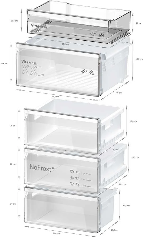Bosch KGN362WCF Serija 4, Laisvai statomas šaldytuvas-šaldiklis su šaldiklio skyriumi apačioje, 186 x 60 cm, Baltas, Total No Frost