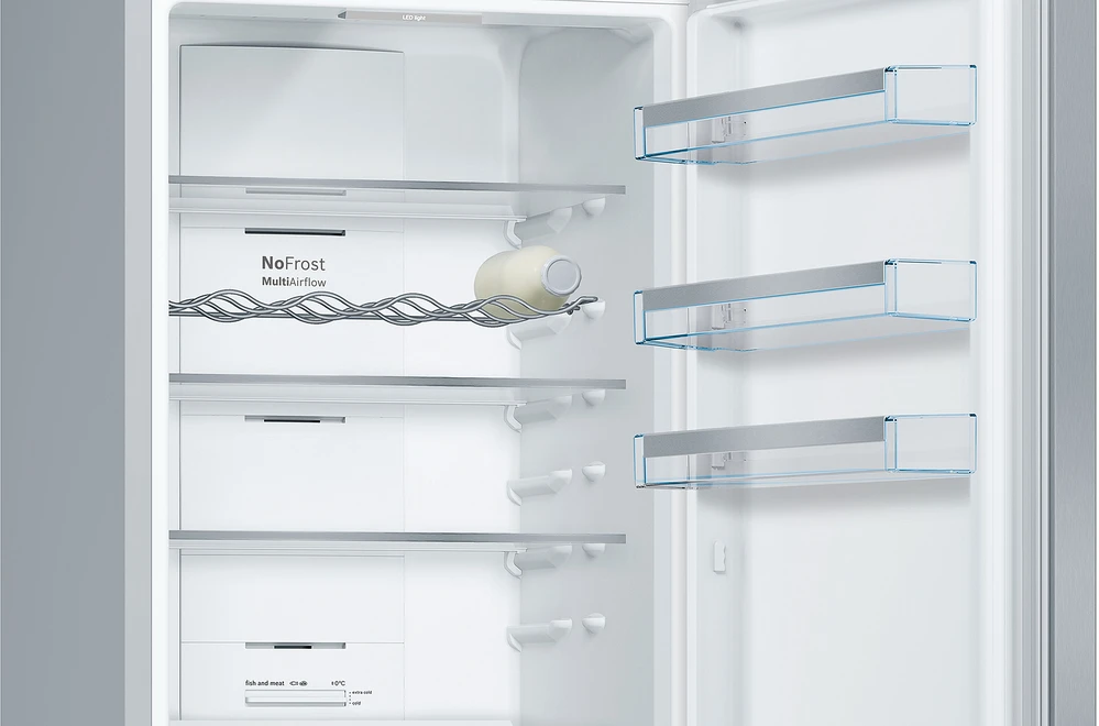 Bosch KGN397LEQ Serija 4, Laisvai statomas šaldytuvas-šaldiklis su šaldiklio skyriumi apačioje, 203 x 60 cm, Nerūdijančio plieno efektas