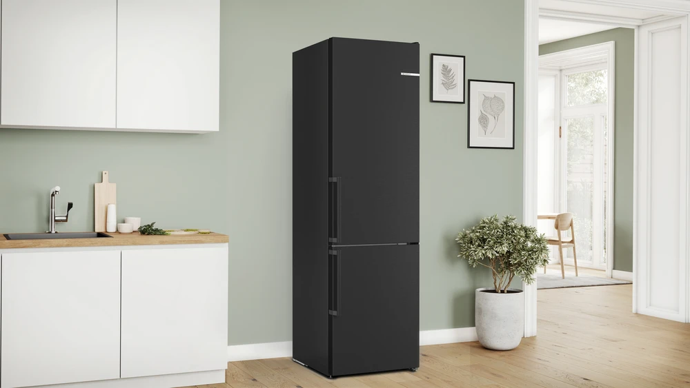 Bosch KGN39VXCT Serija 4, Laisvai statomas šaldytuvas-šaldiklis su šaldiklio skyriumi apačioje, 203 x 60 cm, Juodas šlifuotas plienas, atsparus pirštų atspaudams