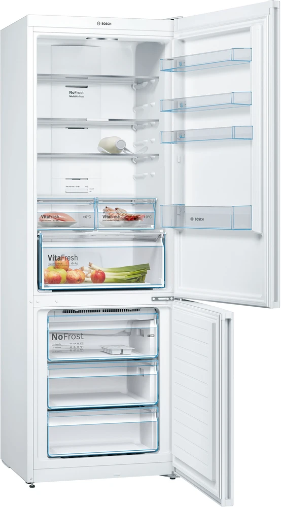 Bosch KGN493WDA Serija 4, Laisvai statomas šaldytuvas-šaldiklis su šaldiklio skyriumi apačioje, 203 x 70 cm, Baltas, Total No Frost