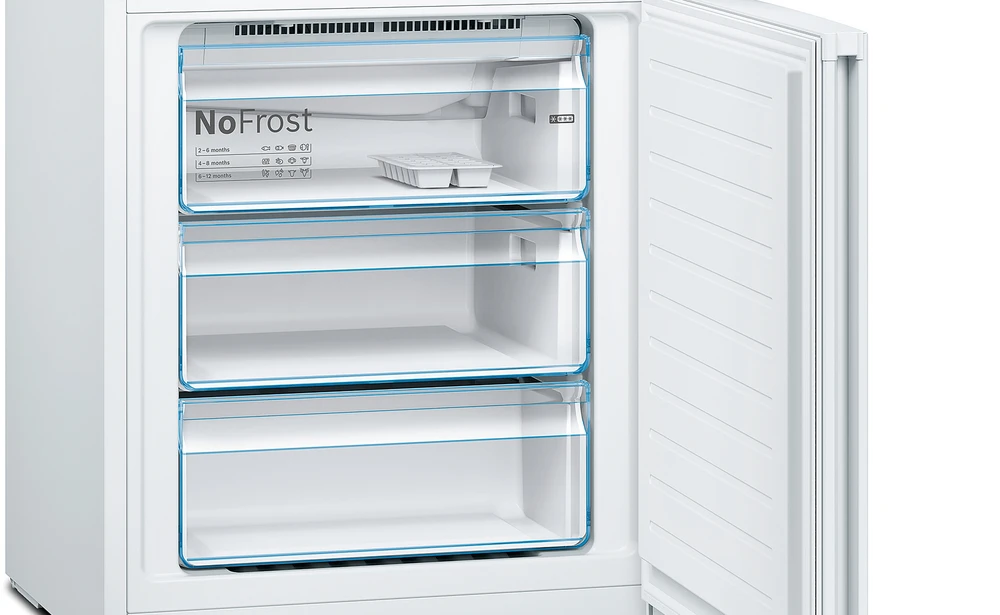Bosch KGN493WDA Serija 4, Laisvai statomas šaldytuvas-šaldiklis su šaldiklio skyriumi apačioje, 203 x 70 cm, Baltas, Total No Frost
