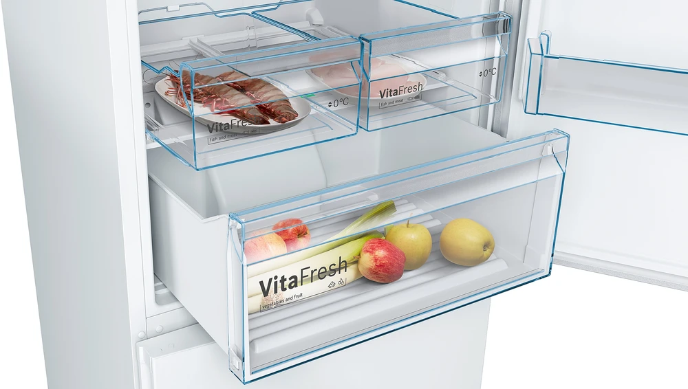 Bosch ‎KGN49XWEA KGN49XWEA Serija 4, Laisvai statomas šaldytuvas-šaldiklis su šaldiklio skyriumi apačioje, 203 x 70 cm, Baltas, Total No Frost