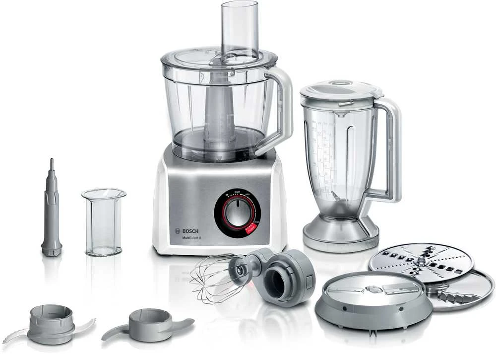 Virtuvinis kombainas Bosch MC812S814 Virtuvės kombainas, MultiTalent 8, 1250 W, Baltas, šiaušto nerūdijančio plieno