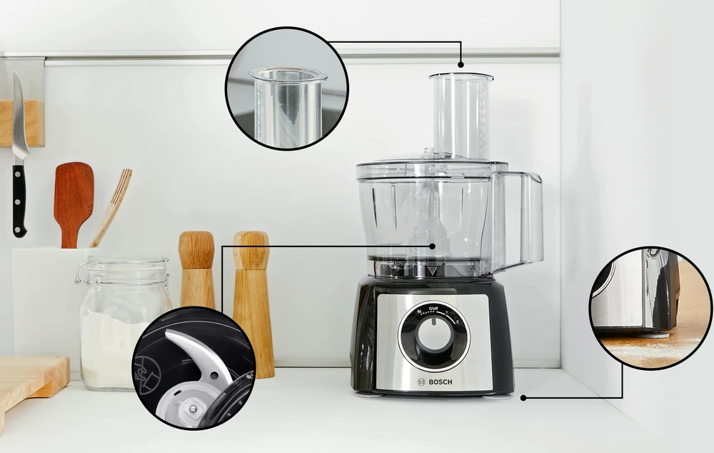 Virtuvinis kombainas Bosch Food processor MultiTalent 3 Plus 900 W, Juoda, šiaušto nerūdijančio plieno