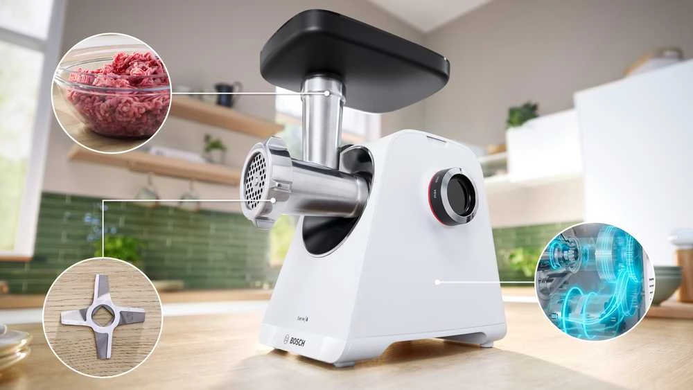 Bosch MFWS607W Serija 6, Mėsmalė, MultiPower, 2100 W, Baltas, Baltas