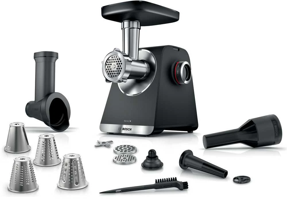 Bosch MFWS640B Serija 6, Mėsmalė, MultiPower, 2100 W, Juoda, sidabrinė metalo
