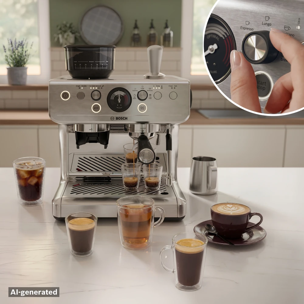 Bosch PFE401B3 Serija 4, Semi Automatic , HomeCafé Series 4, Nerūdijančio plieno