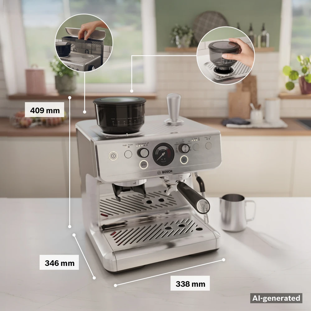 Bosch PFE401B3 Serija 4, Semi Automatic , HomeCafé Series 4, Nerūdijančio plieno