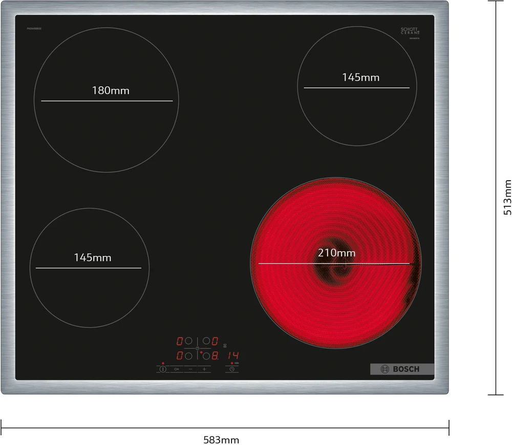 Bosch PKE645BB2E Serija 4, Elektrinė kaitlentė, 60 cm, kaitlentė su plieniniu rėmu