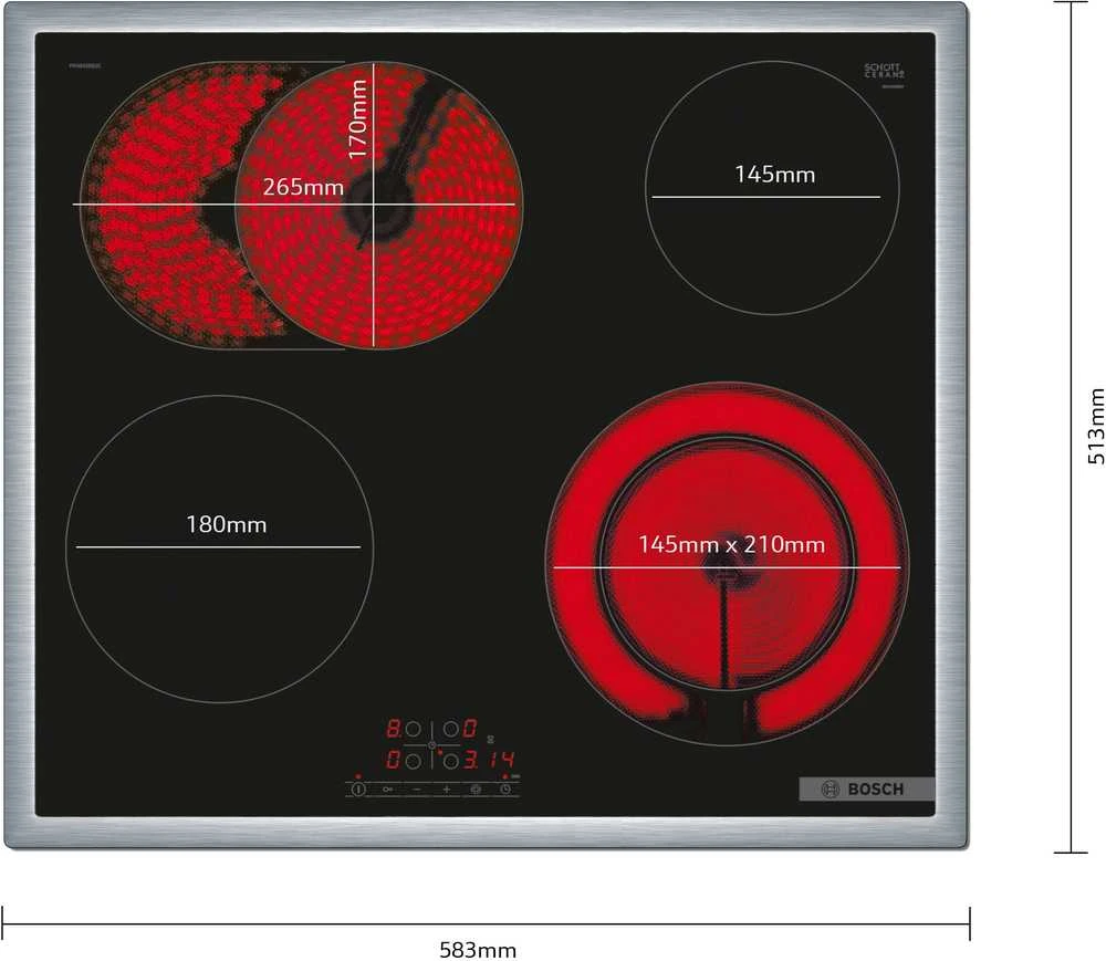 Bosch PKN645BB2E Serija 4, Elektrinė kaitlentė, 60 cm, kaitlentė su plieniniu rėmu