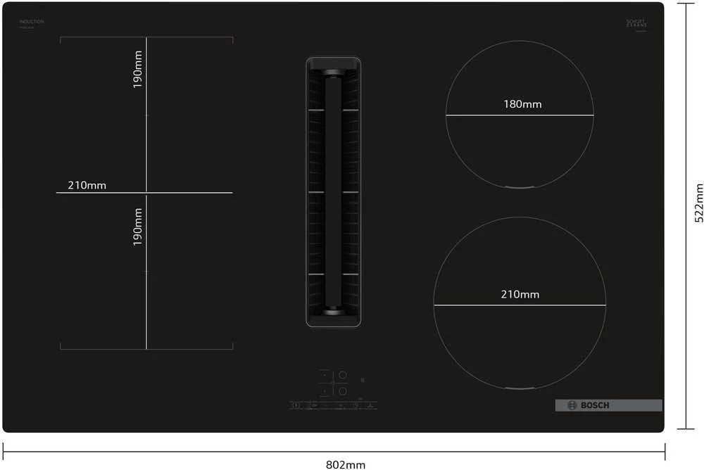 Bosch PVS811B16E Serija 4, Indukcinė kaitlentė su integruota ventiliacijos sistema, 80 cm, kaitlentė be rėmo