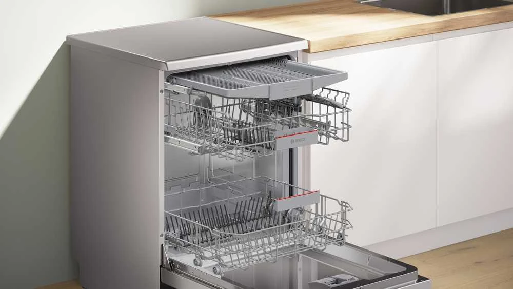 Bosch SMS4HVI14E Serija 4, Laisvai statoma indaplovė, 60 cm, Šlifuotas plienas su apsauga nuo pirštų atspaudų