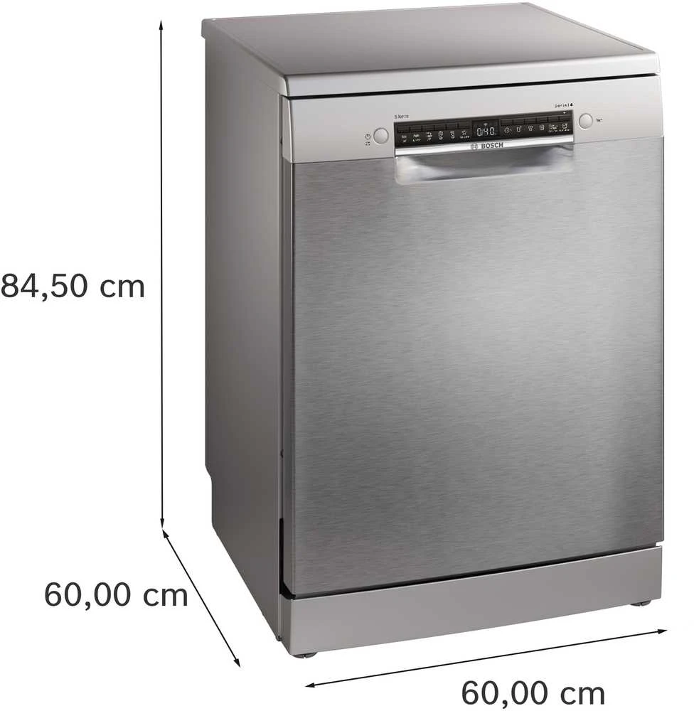 Bosch SMS4HVI14E Serija 4, Laisvai statoma indaplovė, 60 cm, Šlifuotas plienas su apsauga nuo pirštų atspaudų
