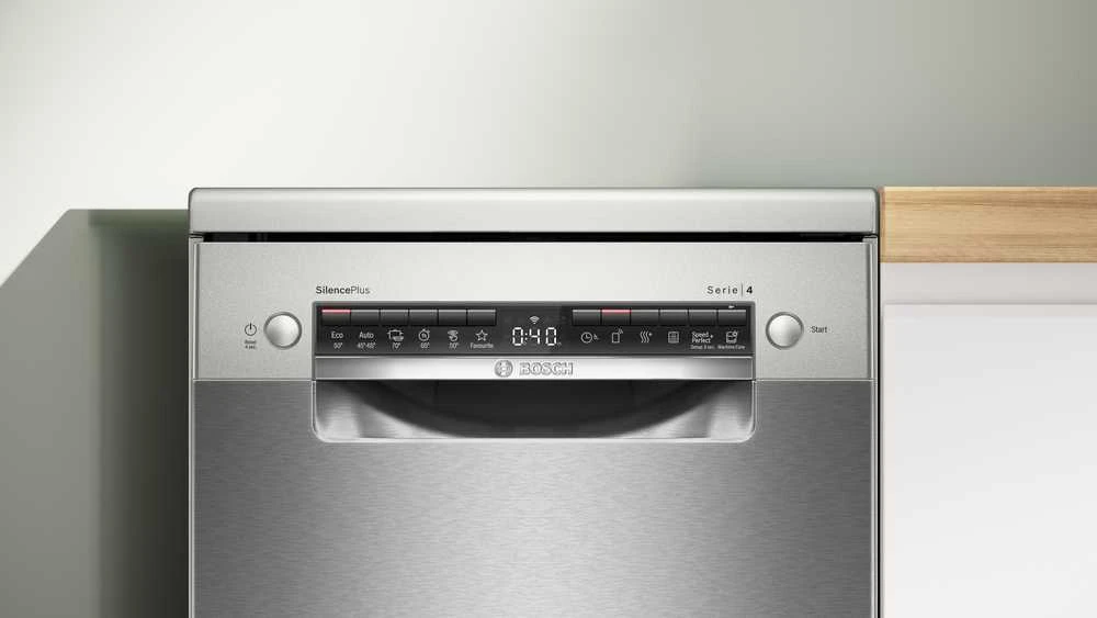 Bosch SPS4HMI13E Serija 4, Laisvai statoma indaplovė, 45 cm, Šlifuotas plienas su apsauga nuo pirštų atspaudų