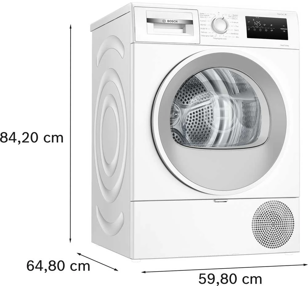 Bosch WTH85V0CSN Serija 4, Džiovyklė su šilumos siurbliu, 8kg