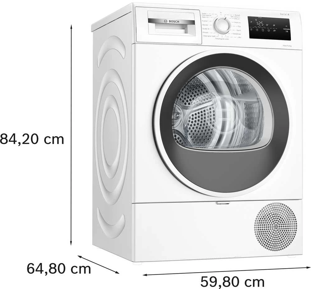Bosch WTH85V0ISN Serija 4, Džiovyklė su šilumos siurbliu, 8kg