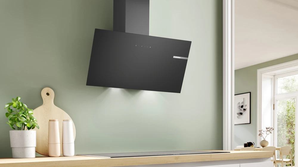 Bosch ‎DWK85DK60 DWK85DK60 Serija 2, Prie sienos montuojamas gartraukis, 80 cm, skaidrus stiklas su juodu atspaudu, Juoda
