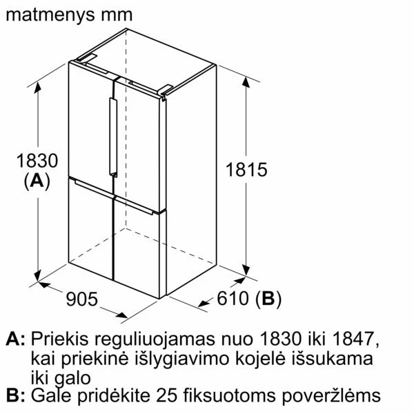 Bosch Serie 4 KFN96VPEA side-by-side šaldytuvas Freestanding 605 L E Nerūdijantis plienas