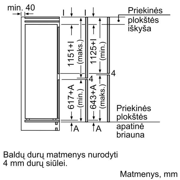 Bosch KIV87VFE0 Serija 4, Įmontuojamasis šaldytuvas-šaldiklis su šaldiklio skyriumi apačioje, 177.2 x 54.1 cm, plokščias vyris