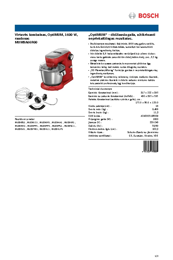 Virtuvinis kombainas Bosch MUM9A66R00