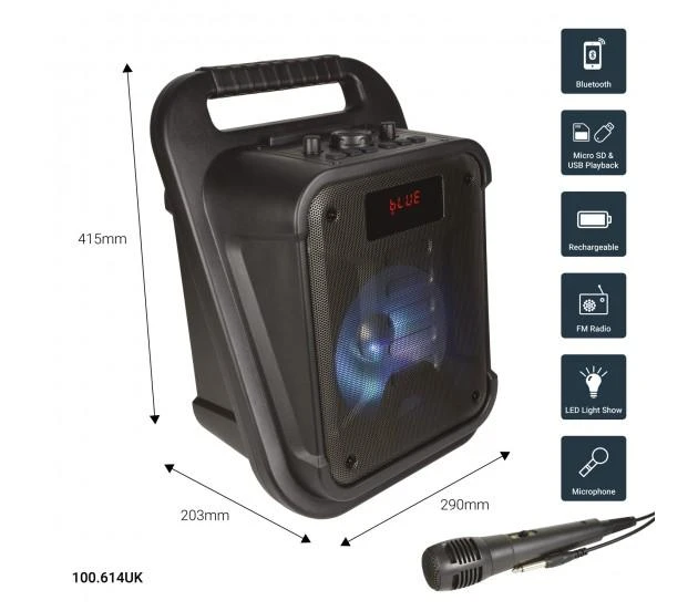 EFFECT AQUA NEŠIOJAMA ĮKRAUNAMA GARSO KOLONĖLĖ, ATSPARI LIETUI IPX4 SU MIKROFONU, BLUETOOTH/FM/USB/AUX GROTUVU, 20WRMS 8′′