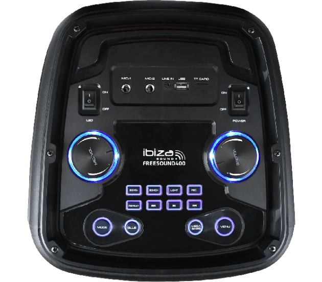 Ibiza FREESOUND400 NEŠIOJAMA GARSO SISTEMA SU AKUMULIATORIUMI BLUETOOTH/USB/TF/RC, 2X 8′′