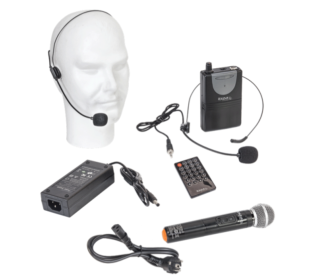 Ibiza Sound PORT12UHF-MKII NEŠIOJAMA GARSO SISTEMA SU AKUMULIATORIUMI + 2X UHF BELAIDŽIAI MIKROFONAI, USB/SD/AUX/BLUETOOTH, 12''/30CM