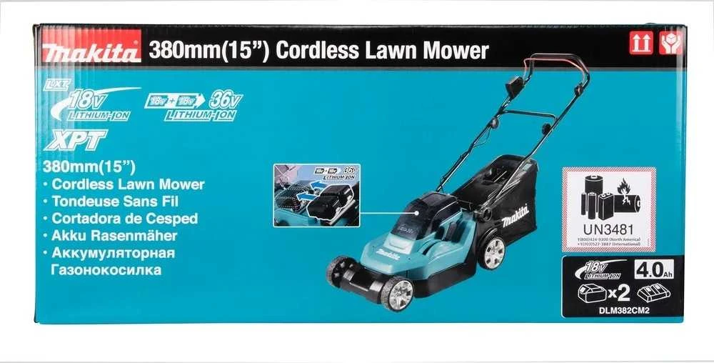 Makita Akumuliatorinė vejapjovė DLM382CM2 2x18V 2x4,0Ah 38cm