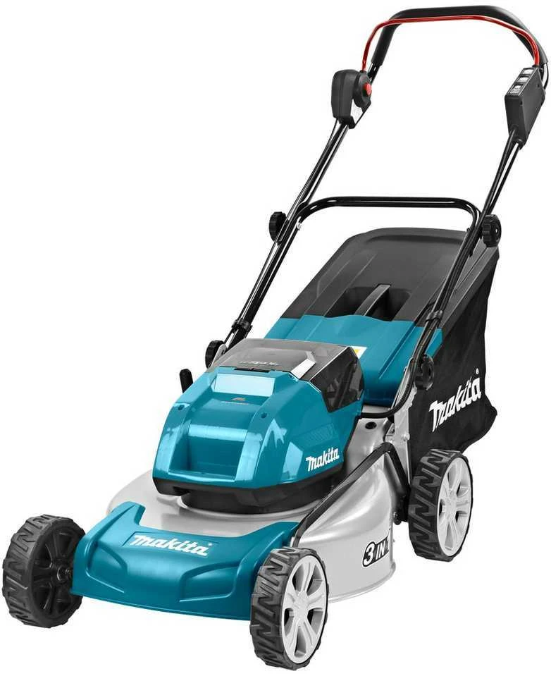 Makita akumuliatorinė vejapjovė DLM460Z 2x18 V, 46 cm, 3 viename (pjovimas / surinkimas / mulčiavimas), plieno korpusas, be akumuliatoriaus ir kroviklio