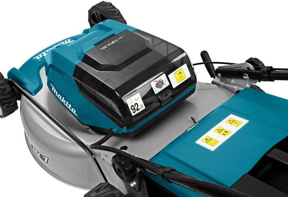 Makita akumuliatorinė vejapjovė DLM460Z 2x18 V, 46 cm, 3 viename (pjovimas / surinkimas / mulčiavimas), plieno korpusas, be akumuliatoriaus ir kroviklio