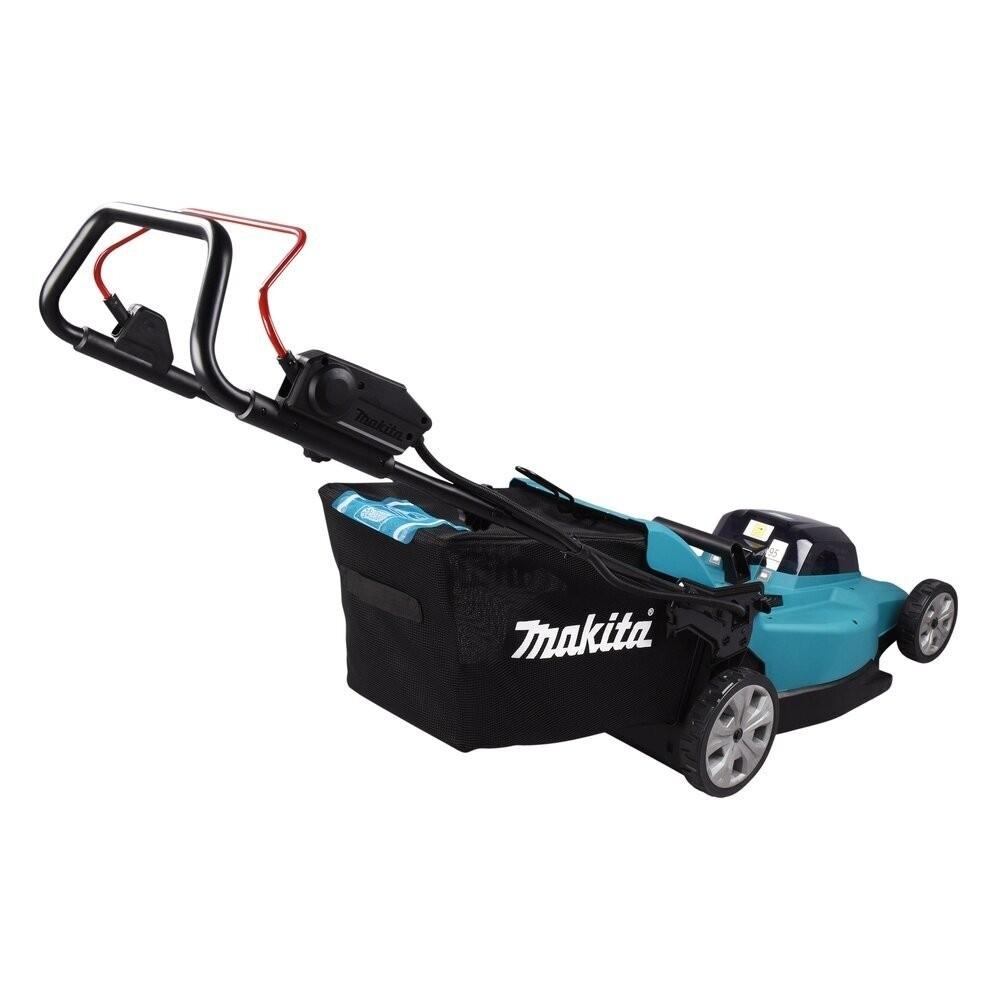 Akumuliatorinė vejapjovė Makita DLM480CT2 2x 18 V, 48 cm, DC18SH įkroviklis 2x 5,0 Ah Li-ion akumuliatioriams, 4/1 (Pjovimas/Surinkimas/Mulčiavimas/Galinis išmetimas), Plastikinis korpusas