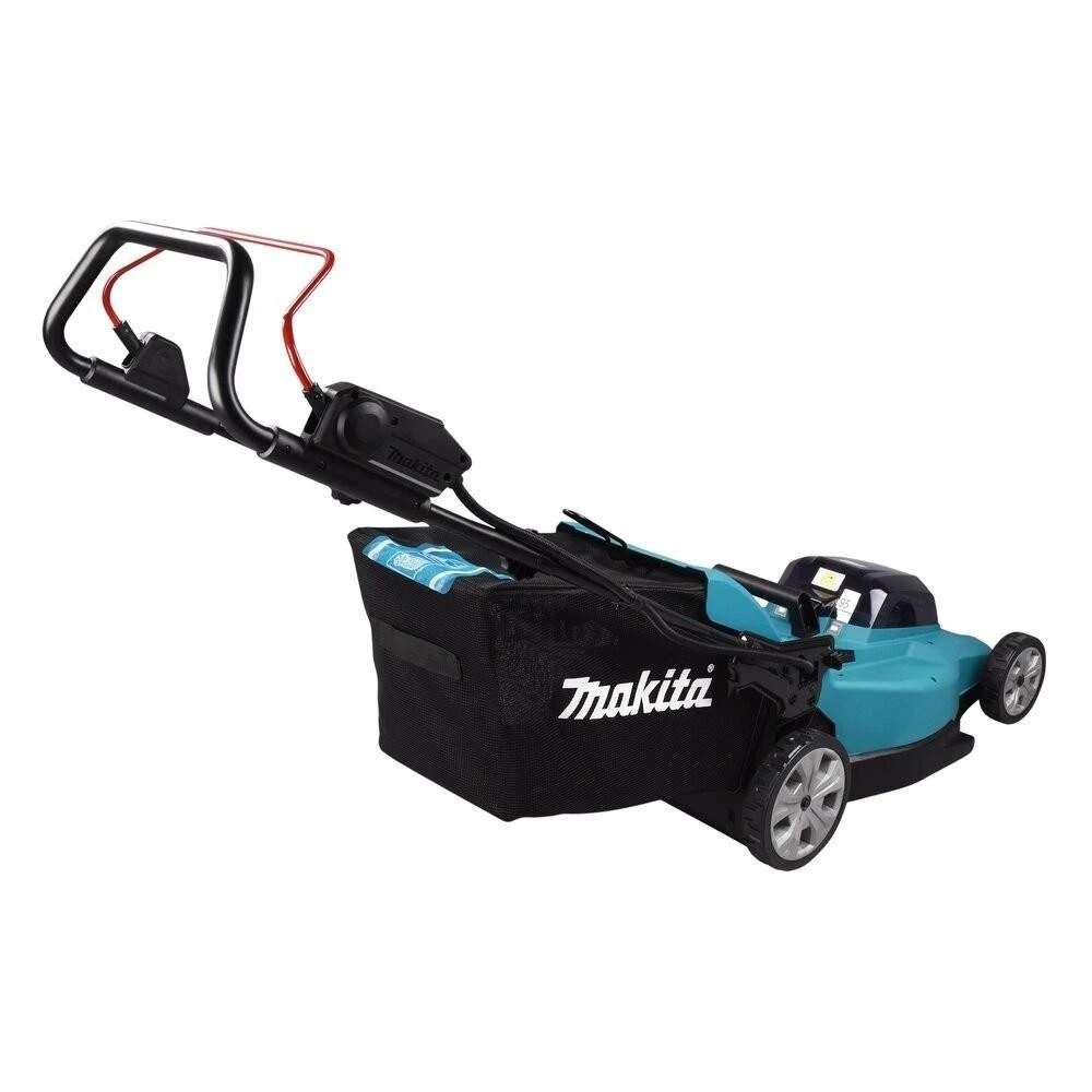 Akumuliatorinė vejapjovė Makita DLM480CT2 2x 18 V, 48 cm, DC18SH įkroviklis 2x 5,0 Ah Li-ion akumuliatioriams, 4/1 (Pjovimas/Surinkimas/Mulčiavimas/Galinis išmetimas), Plastikinis korpusas