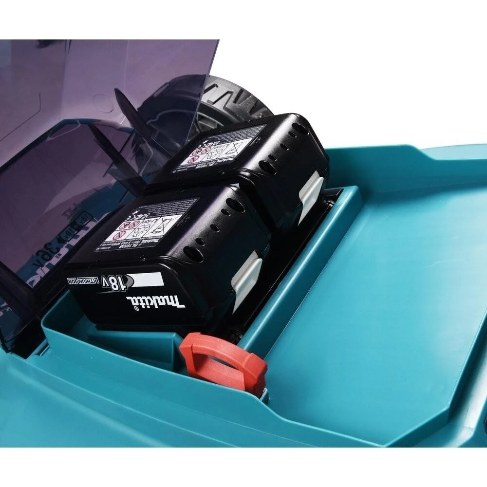 Akumuliatorinė vejapjovė Makita DLM480CT2 2x 18 V, 48 cm, DC18SH įkroviklis 2x 5,0 Ah Li-ion akumuliatioriams, 4/1 (Pjovimas/Surinkimas/Mulčiavimas/Galinis išmetimas), Plastikinis korpusas