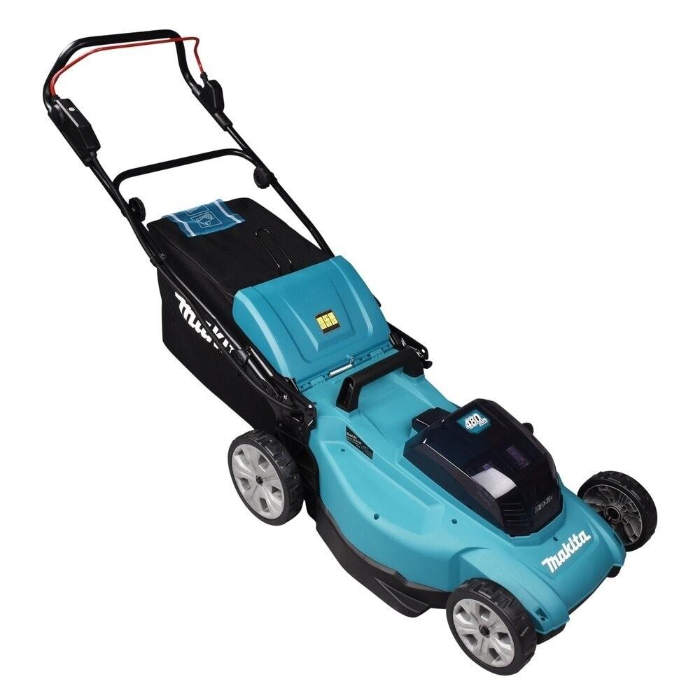 Akumuliatorinė vejapjovė Makita DLM480CT2 2x 18 V, 48 cm, DC18SH įkroviklis 2x 5,0 Ah Li-ion akumuliatioriams, 4/1 (Pjovimas/Surinkimas/Mulčiavimas/Galinis išmetimas), Plastikinis korpusas