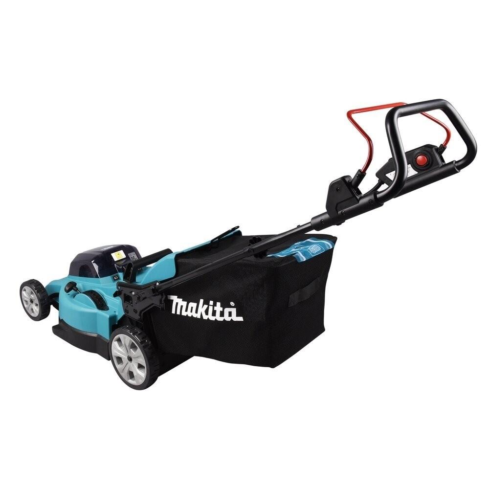 Akumuliatorinė vejapjovė Makita DLM480CT2 2x 18 V, 48 cm, DC18SH įkroviklis 2x 5,0 Ah Li-ion akumuliatioriams, 4/1 (Pjovimas/Surinkimas/Mulčiavimas/Galinis išmetimas), Plastikinis korpusas