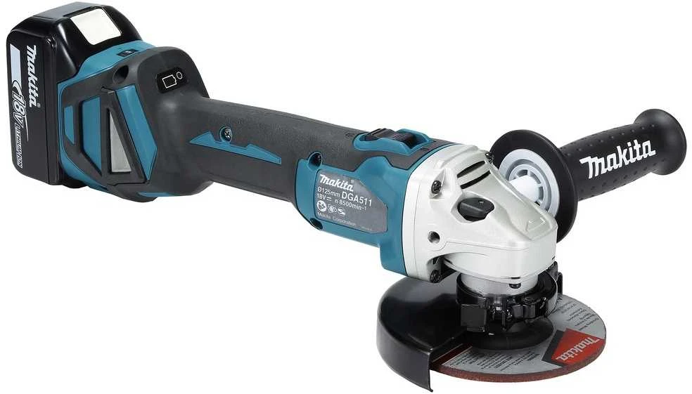 Makita DGA511Z Akumuliatorinis kampinis šlifuoklis, greičio reguliavimas 3000-8500min-1, 18V, ø125mm, komplektuojama be akumuliatorių ir kroviklio!