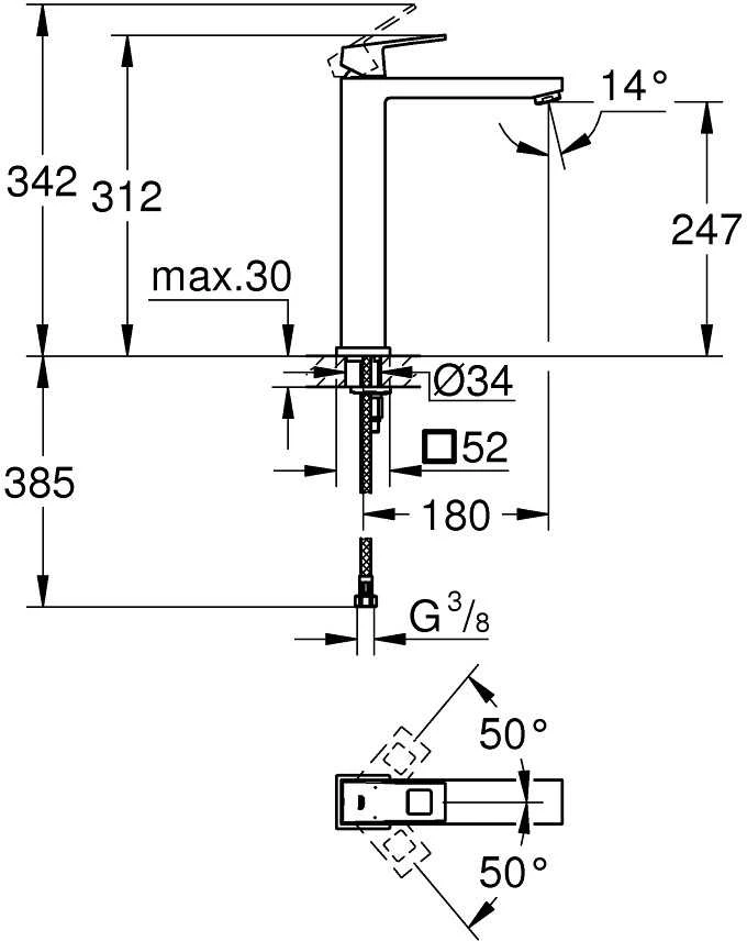 Aukštas praustuvo maišytuvas Grohe Eurocube XL, brushed hard graphite, 23406AL0