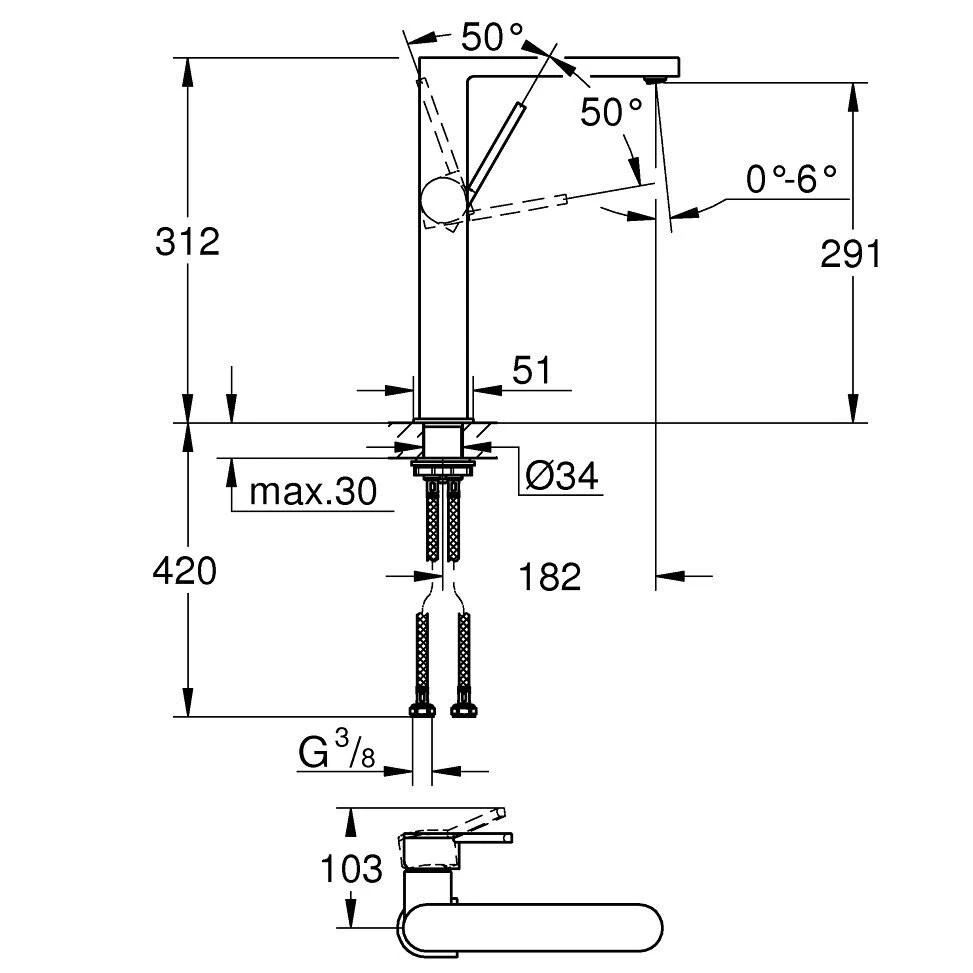 Aukštas praustuvo maišytuvas GROHE PLUS, 32618003, chromas