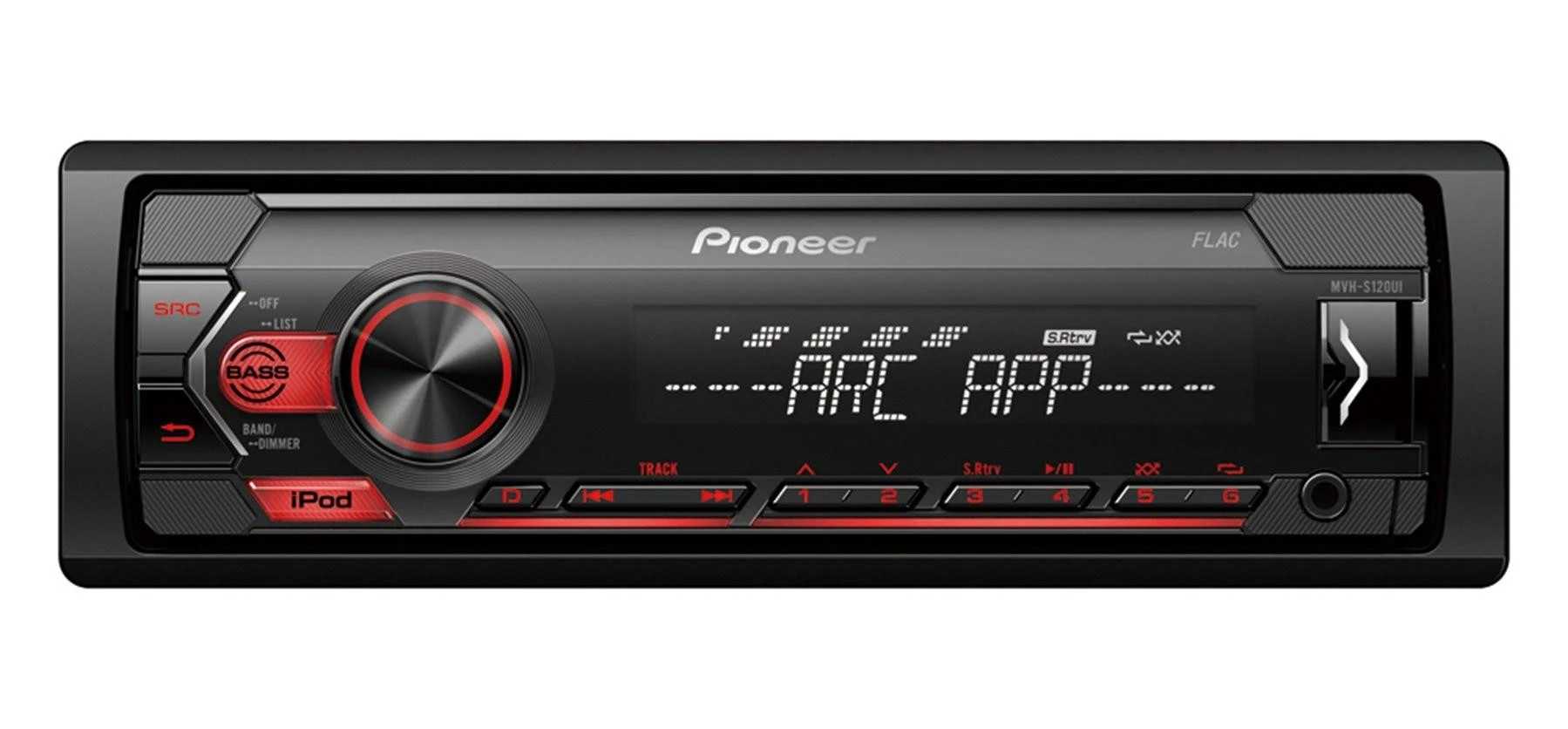 Pioneer MVH-S120UI magnetola su raudonu apšvietimu