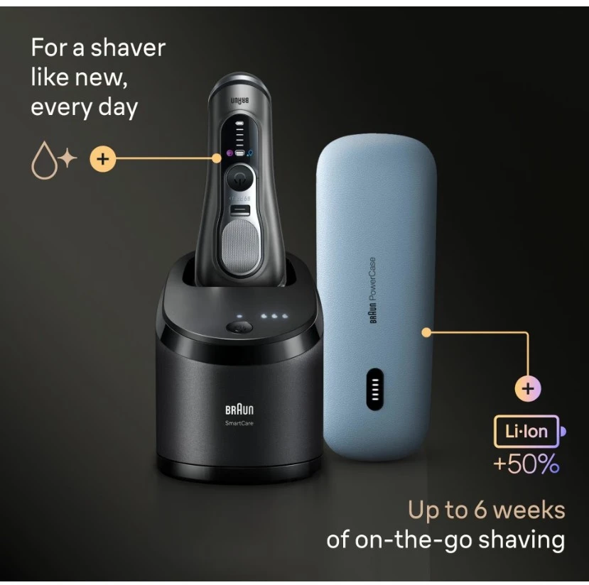 Braun 9675CC Barzdaskutė Series 9 PRO+ Clean&Charge +Power Case / pilkas