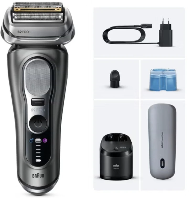 Braun 9675CC Barzdaskutė Series 9 PRO+ Clean&Charge +Power Case / pilkas