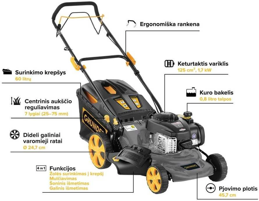 Benzininė savaeigė vejapjovė Grunder S461VHYBS450E, 46 cm