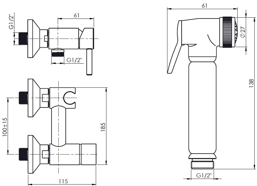 Bide maišytuvo komplektas Rubineta Onyx 625134