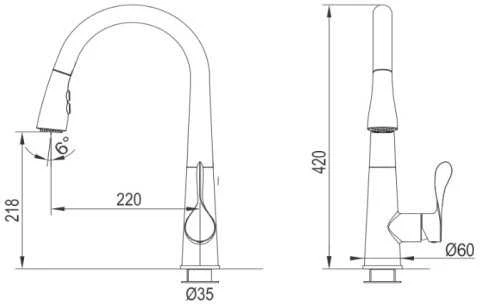 BlueWater Kitchen faucet with pull-out hose Mėlyna Vanduo Stabili, bronze color, 5901730615937