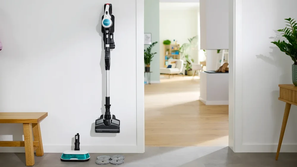 Įkraunamasis du viename dulkių siurblys Bosch Unlimited 7 ProHygienic Aqua, baltas aprašymas - Prekės nuotrauka