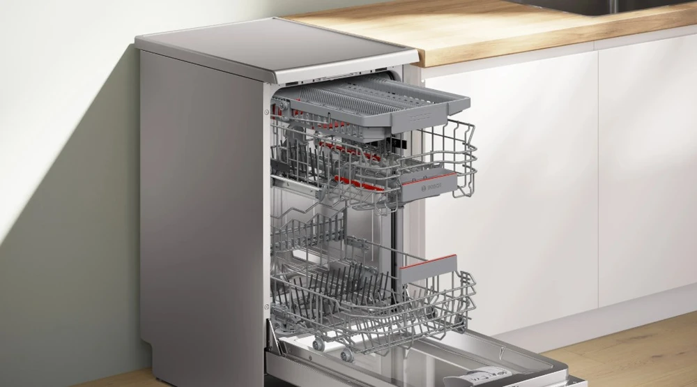 Bosch Stacionari indaplovė SPS4EMI17E, šlifuoto plieno, apsauga nuo pirštų atspaudų, 45 cm